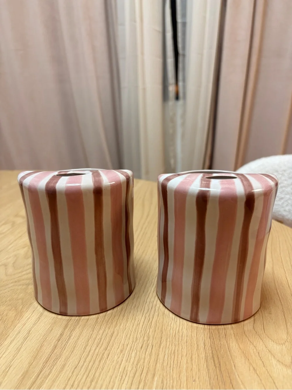 Viral Hand Painted Striped Ceramic Mug - Pink & Brown